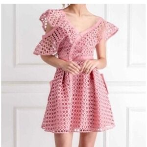Self Portrait Dress Women 4 Pink Lace Frill Mini Unique Party Romantic Feminine